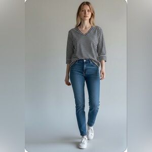 Part two dark Navy blue and cream Striped Top oversized S see measurements